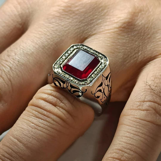 RED GEM SILVER RING