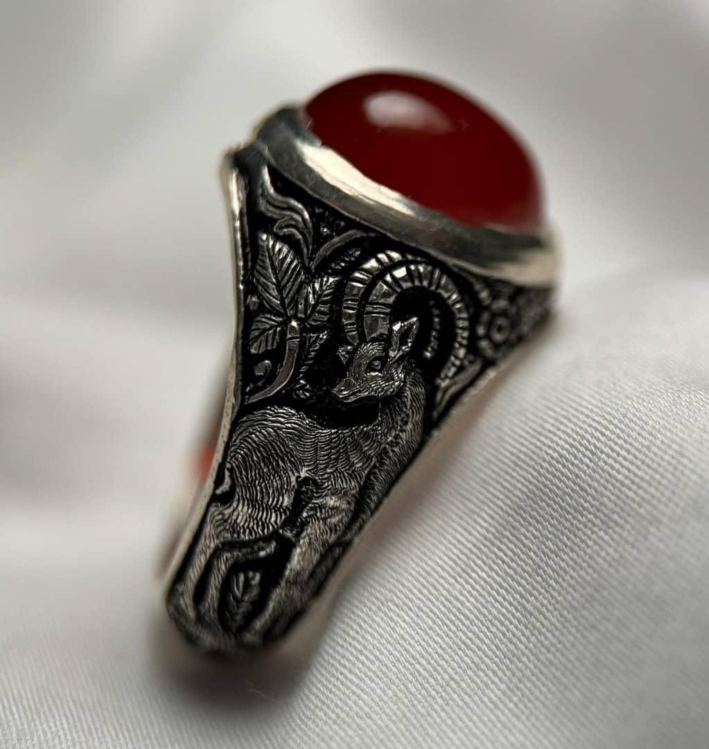 Silver Ring With Red Gem Stone