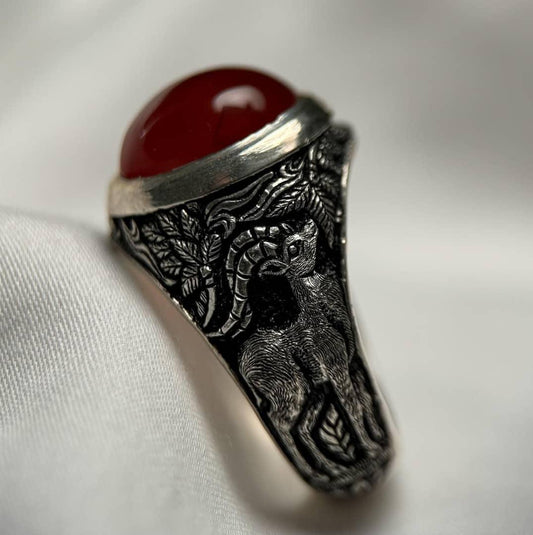 Silver Ring With Red Gem Stone